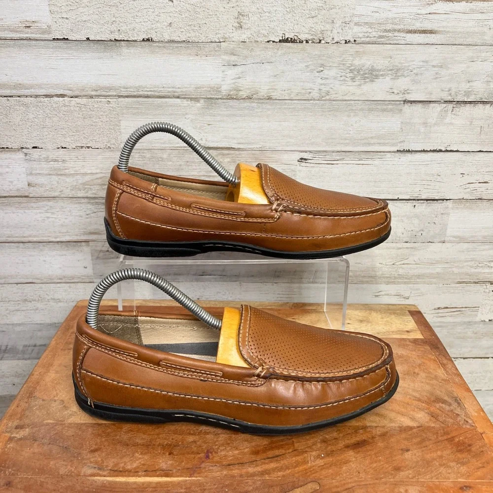 Johnston & Murphy J&M Shoes Men 8M Tan Leather Memory Foam Slip On Loafers